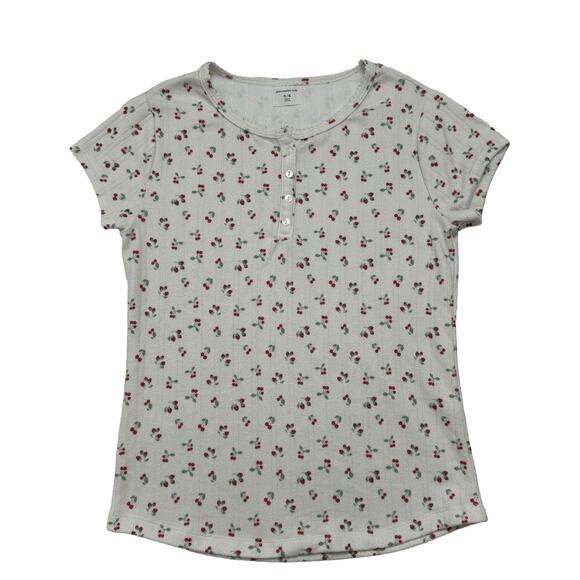ABERCROMBIE Kids Sweet Cherries Soft Henley Short Sleeve Tee Sz 15/16 White Red - Picture 4 of 8